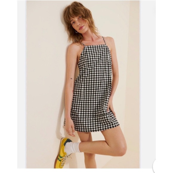 Anthropologie Dresses & Skirts - AnthropologieGingham Mini Dress Black White Checkered Tie Back Shift